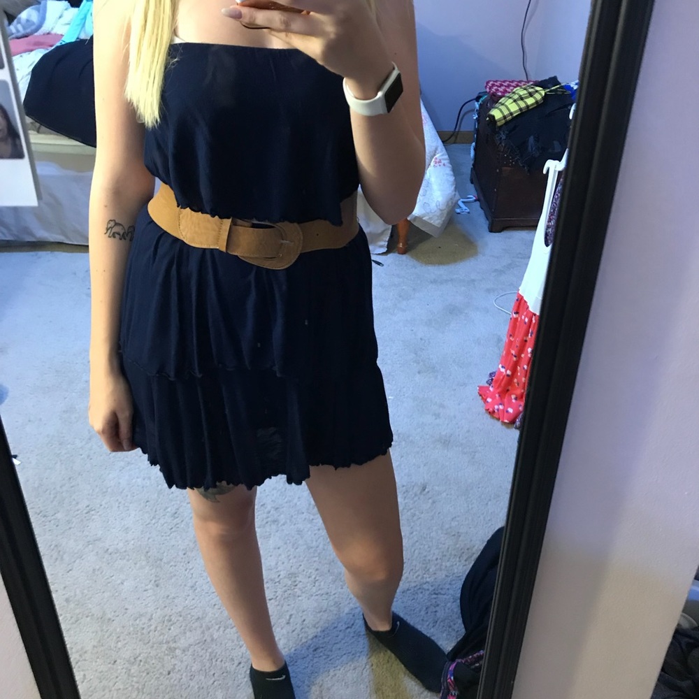 Navy blue dress with belt